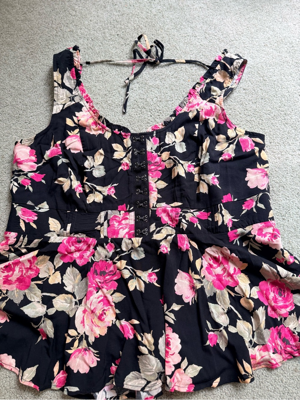 torrid Black Floral Hook-and-Eye Ruffle Camisole with Pink Roses